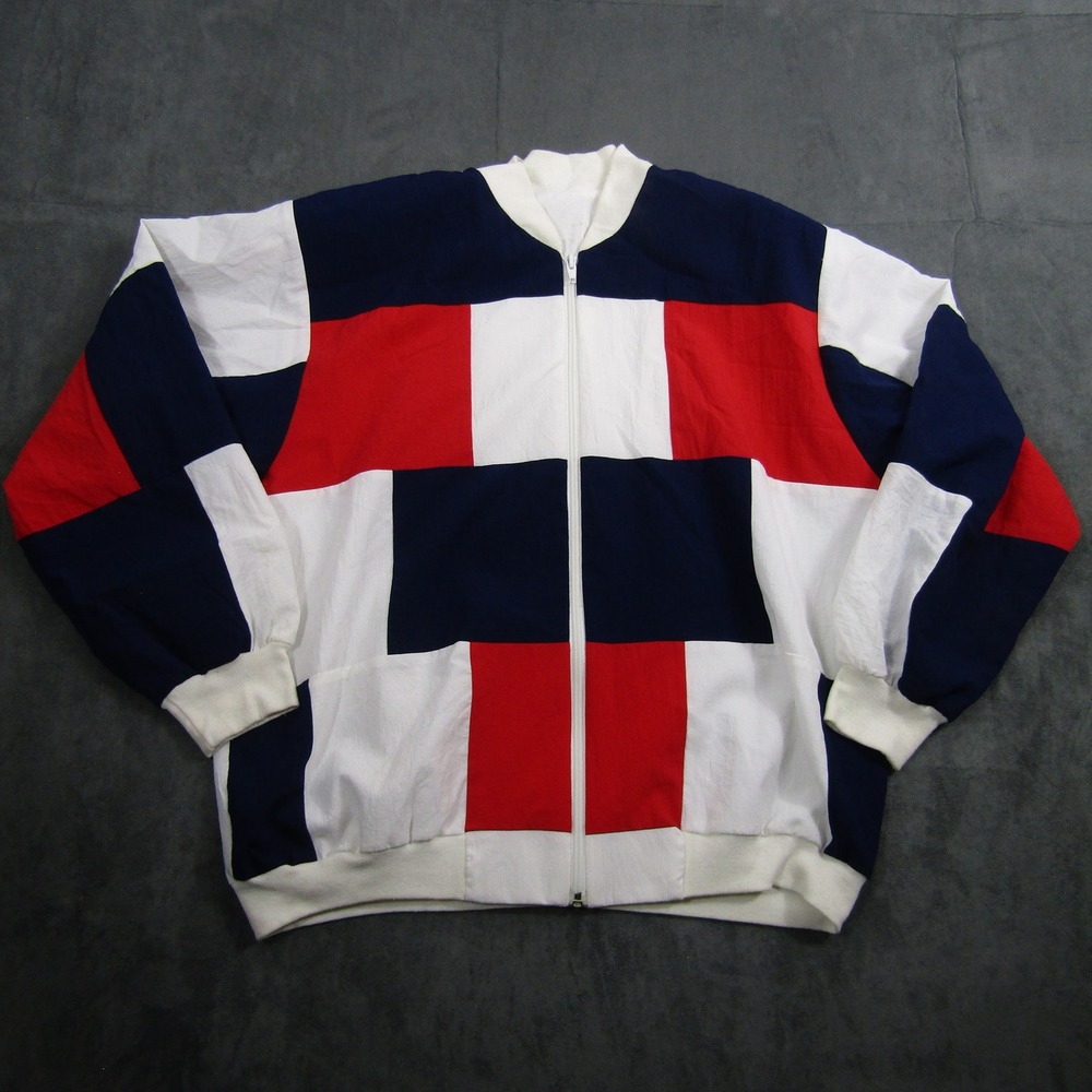 Regal Windbreaker Jacket Mens Large White Red Blue Colorblock Patchwork 90s USA